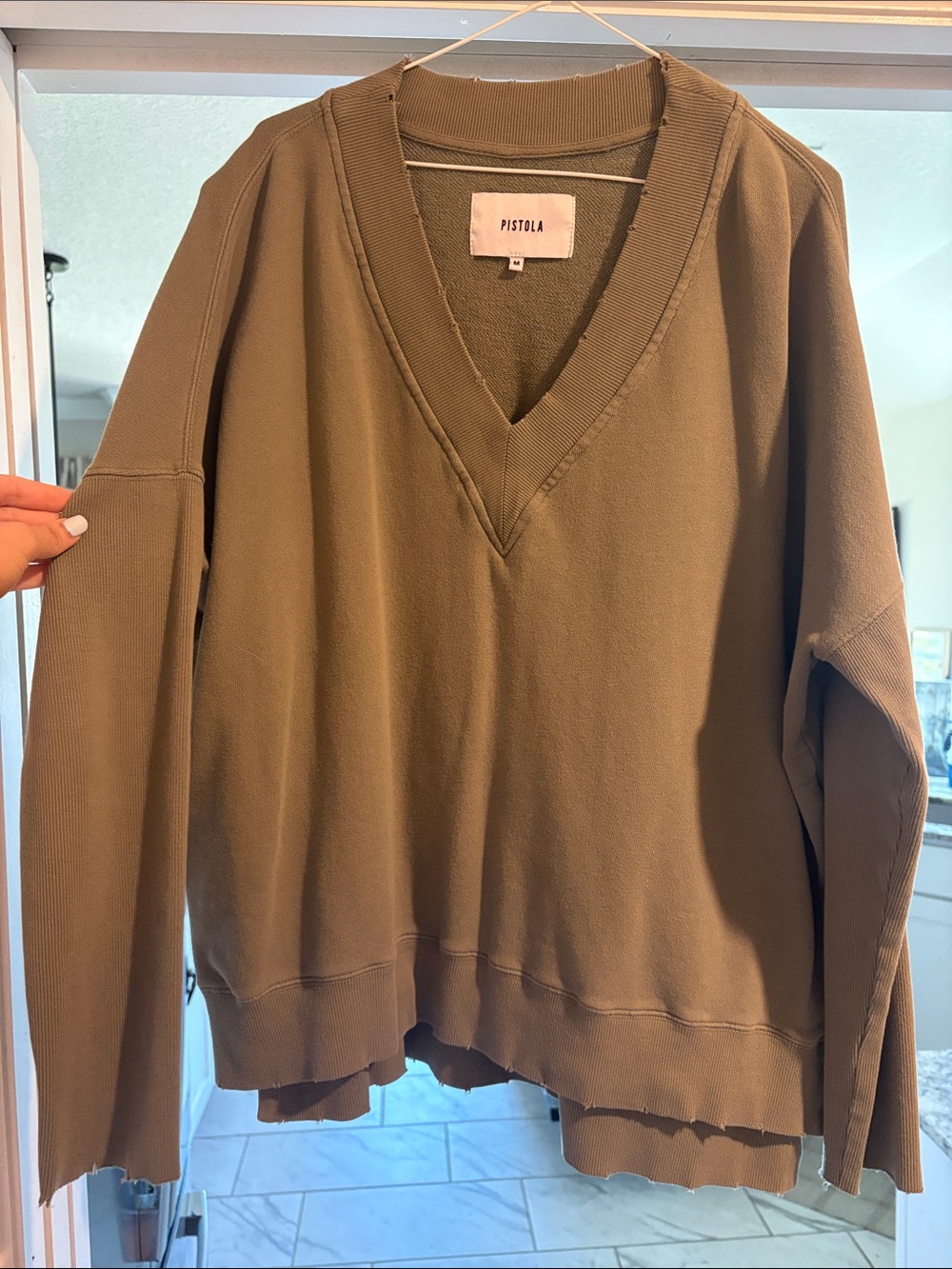 Pistola Olive V-Neck Oversized Pullover